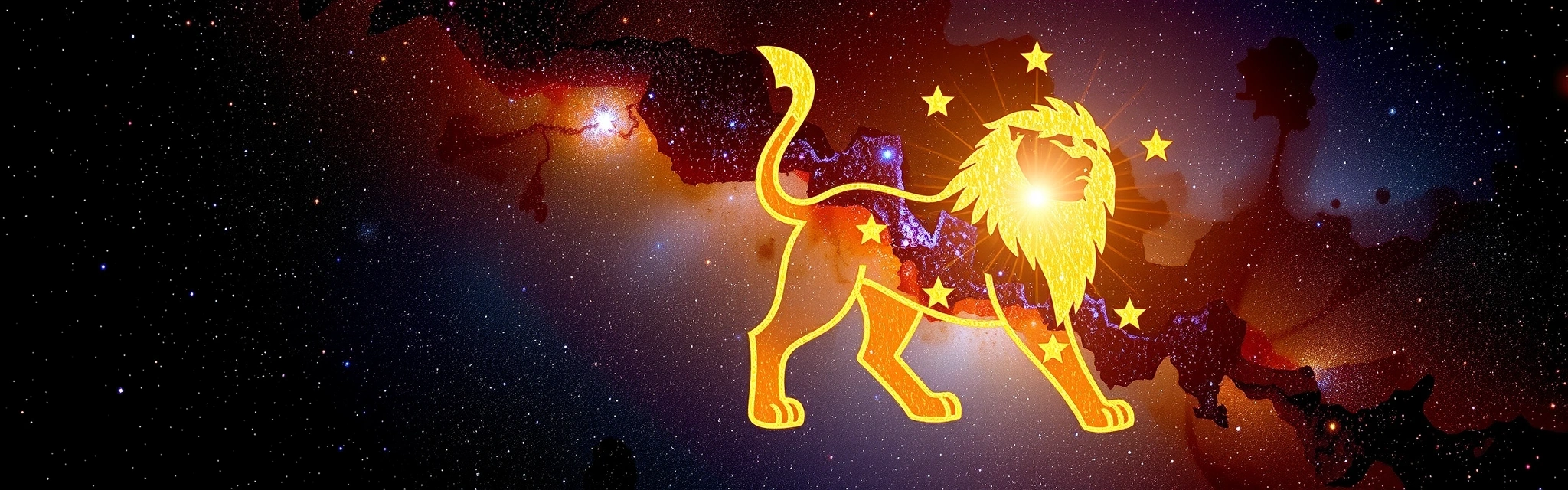 Leo zodiac sign in cosmic space with stars and nebulae