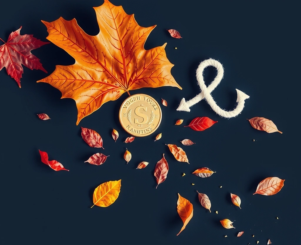 Jesienny krajobraz z symbolami transformacji finansowej