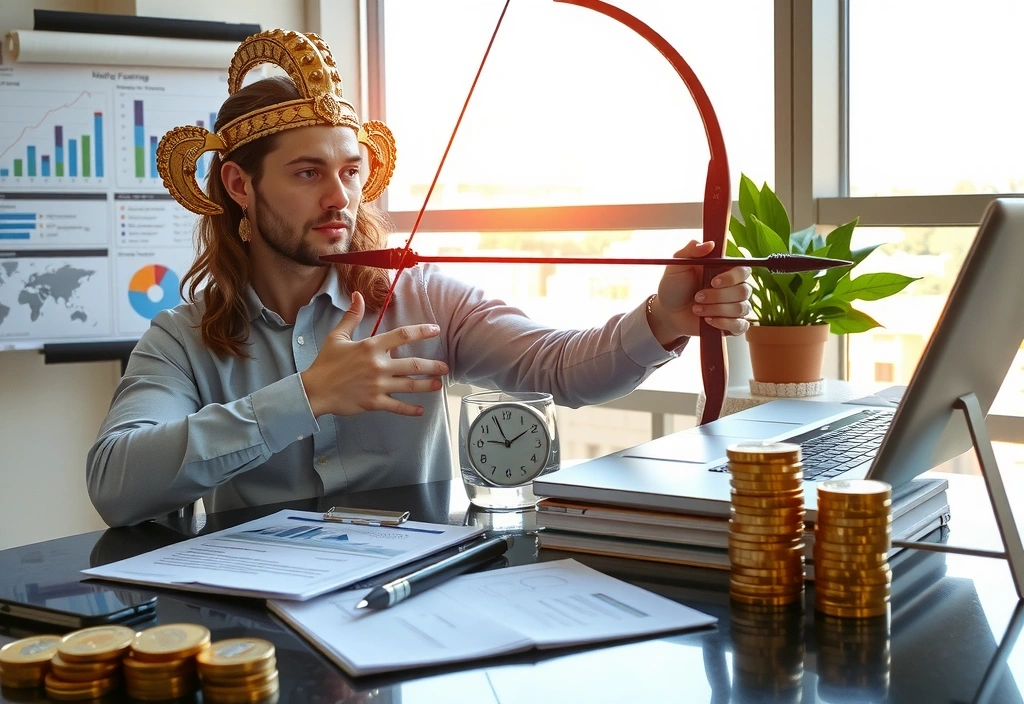 Strzelec pracuje nad planem finansowym z wykresami i diagramami