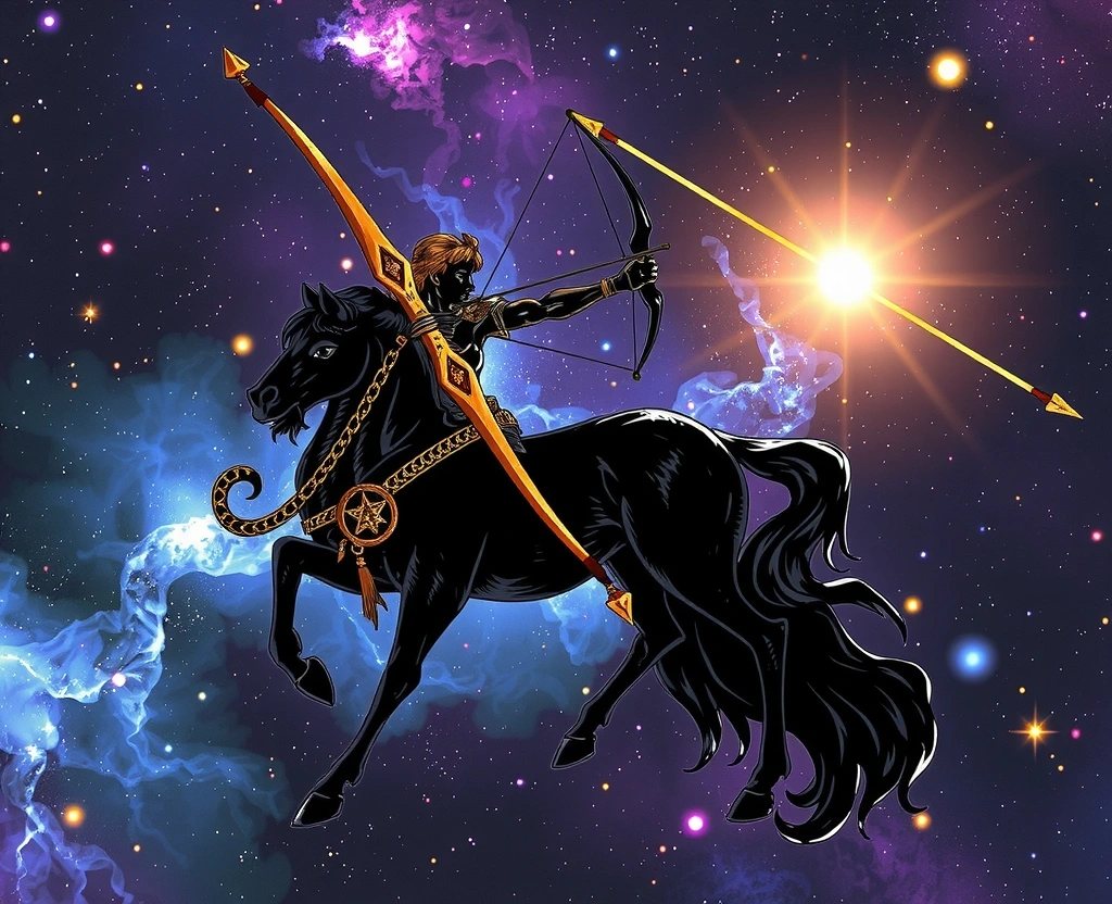 Znak zodiaku Strzelca w kosmicznym tle z gwiazdami