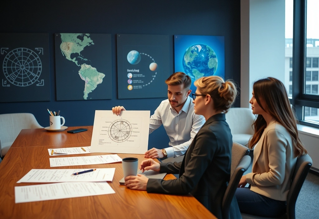Zespół astrologów pracujący nad prognozami finansowymi